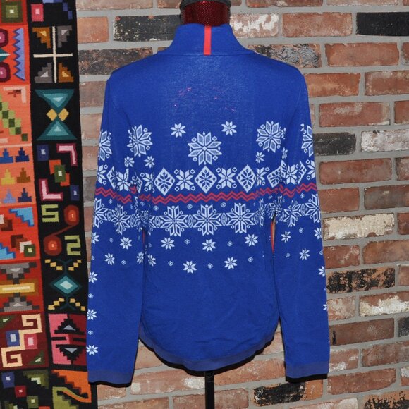 NEWLAND From Italy ALPINE SKI Wool Snowflake Blue SWEATER Jacket Full-zip XL - Picture 3 of 8